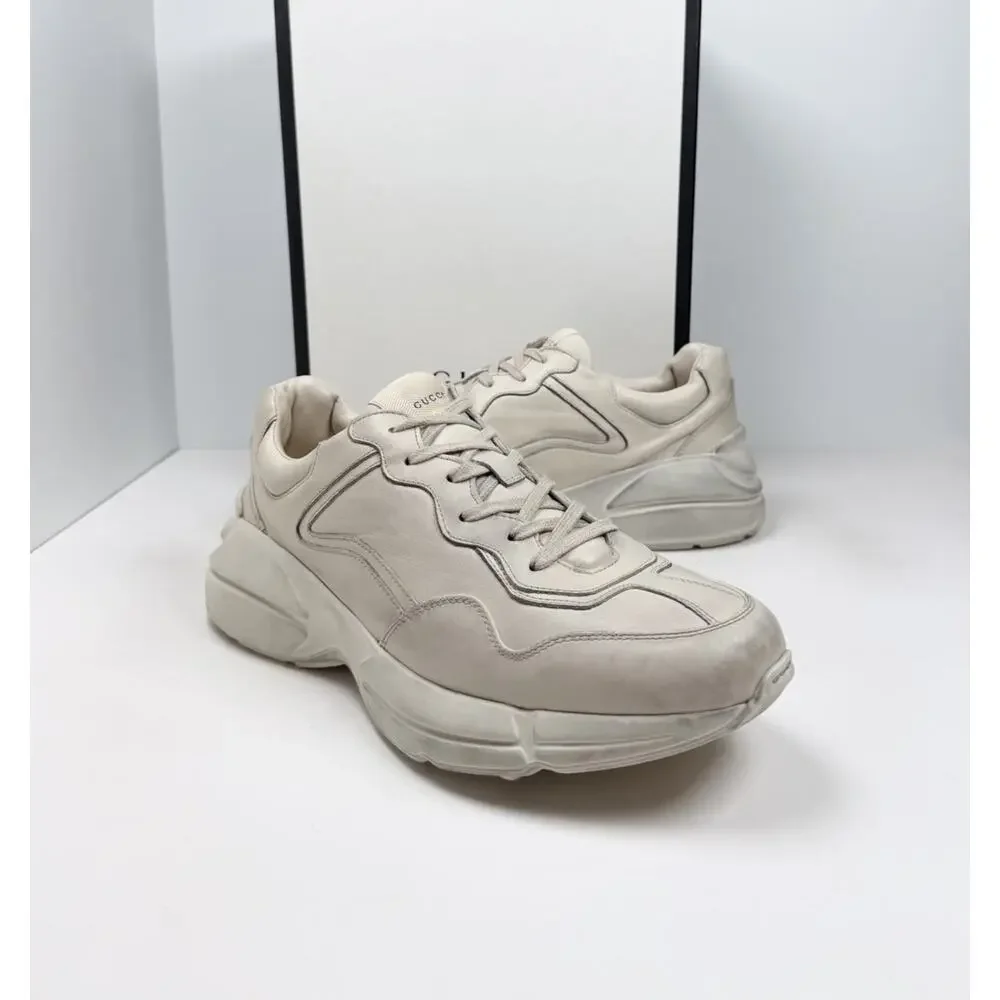 Size 14US - Gucci Rhyton Distressed Ivory Leather Sneakers NEW - Picture 2 of 9